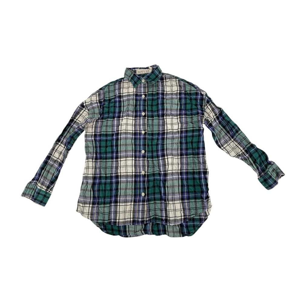 Wituli Blue Green Plaid Long Sleeve Collared Button Down Shirt Size Small Womens